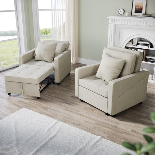 Cream folding sofa - sofa, bed