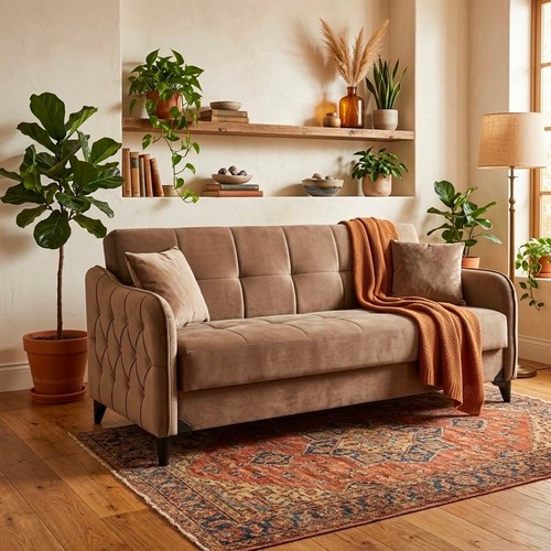 Beige sofa bed - beige,